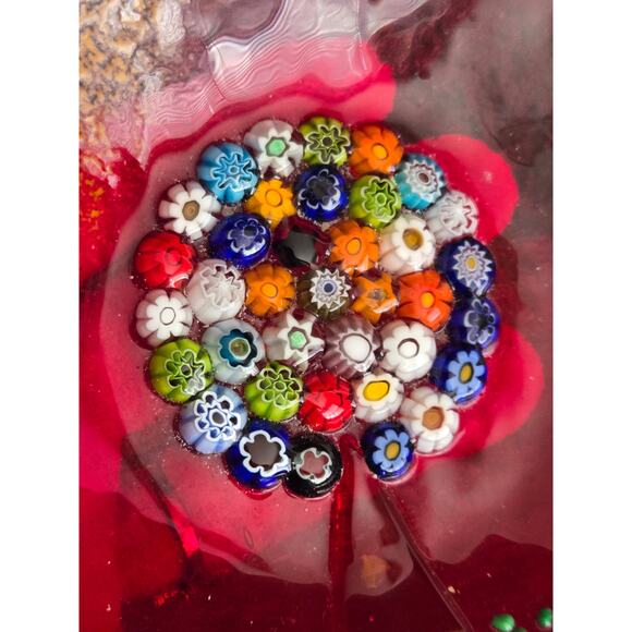 Gorgeous Red Murrina Tree Of Life Murano Glass Plate with Millefiori Bead Tree - Picture 6 of 8